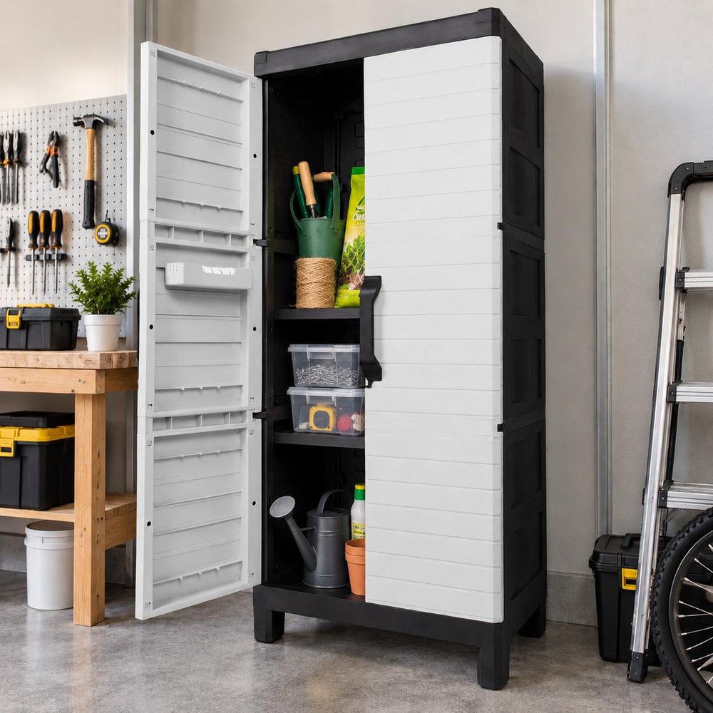 75" Gray And Black Heavy Duty Resin Faux Wood Two Door Storage Cabinet — view 8