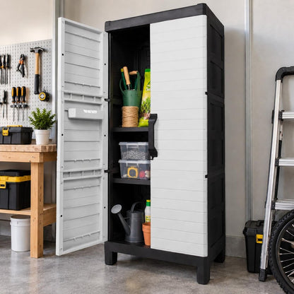 75" Gray And Black Heavy Duty Resin Faux Wood Two Door Storage Cabinet