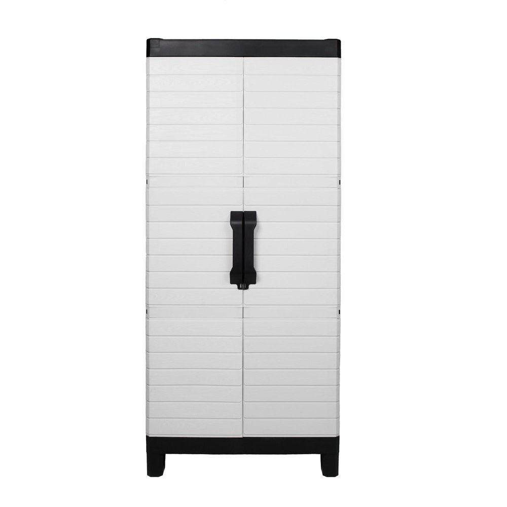 75" Gray And Black Heavy Duty Resin Faux Wood Two Door Storage Cabinet