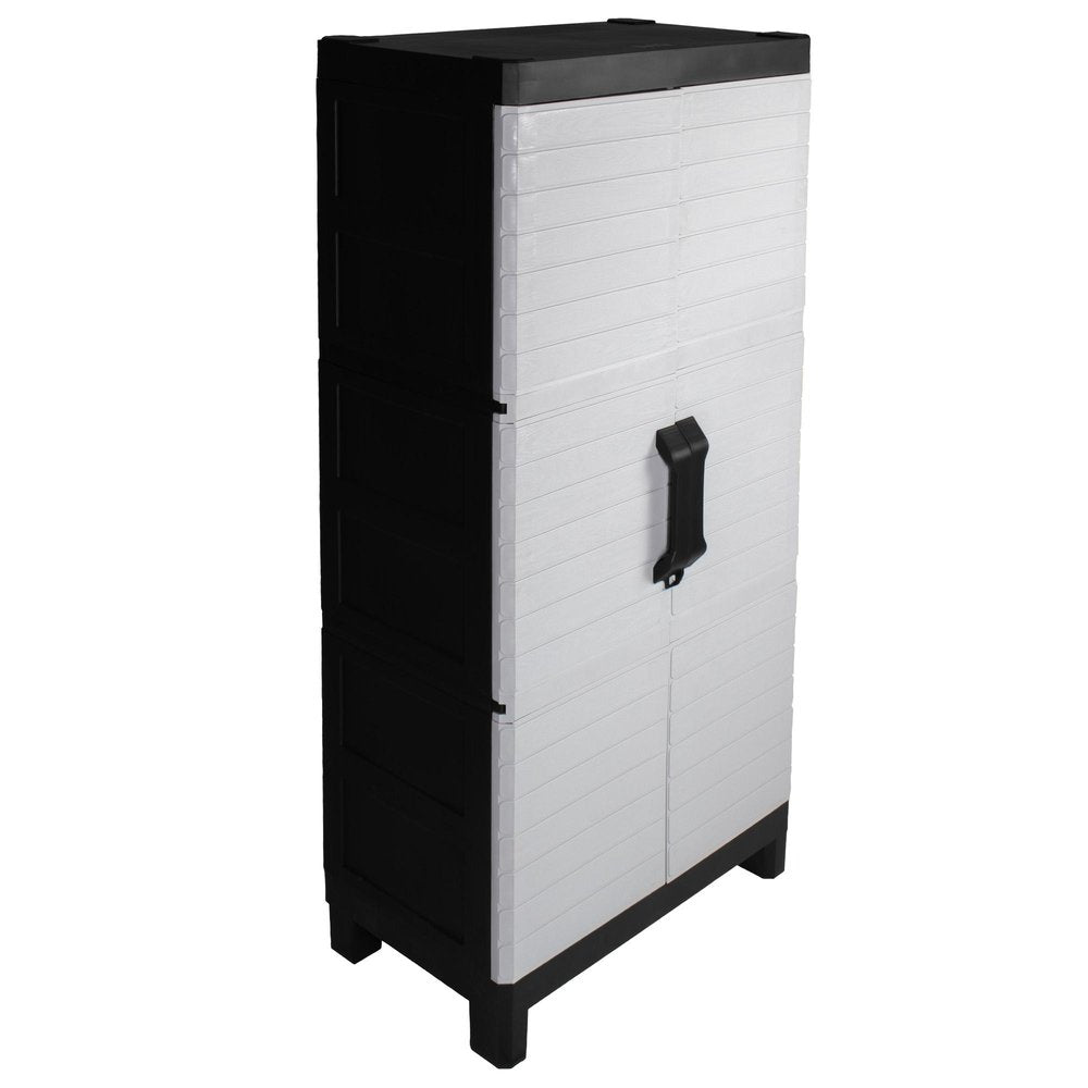 75" Gray And Black Heavy Duty Resin Faux Wood Two Door Storage Cabinet