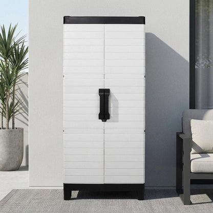 75" Gray And Black Heavy Duty Resin Faux Wood Two Door Storage Cabinet