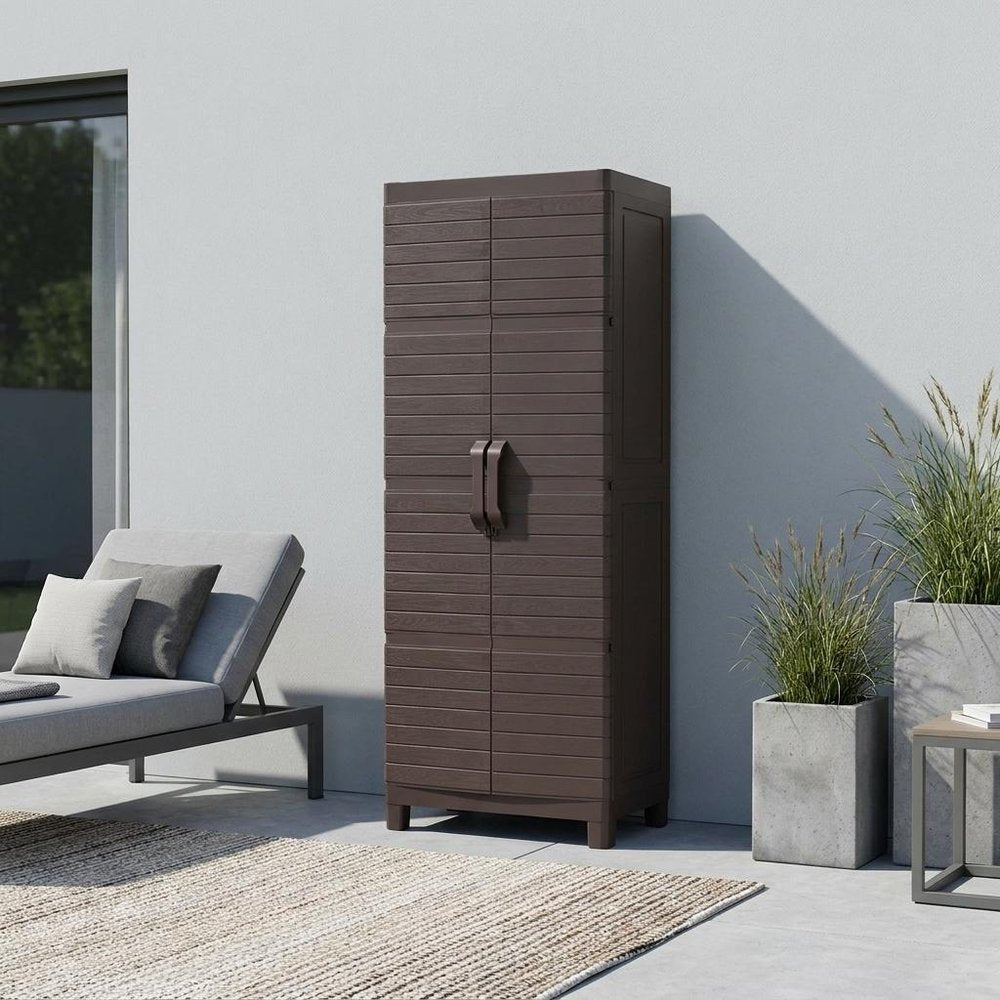 57" Espresso Heavy Duty Resin Faux Wood Plank Two Door Storage Cabinet HomeRoots