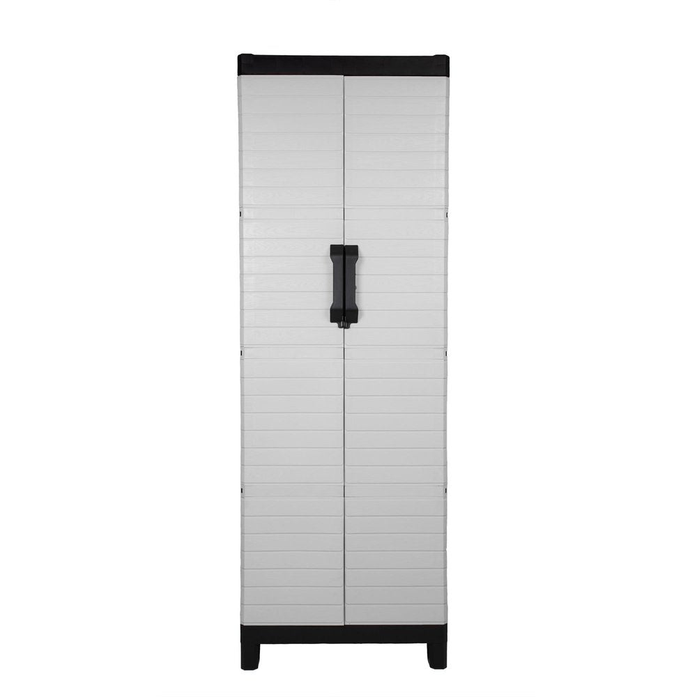75" Gray And Black Heavy Duty Resin Faux Wood Two Door Storage Cabinet