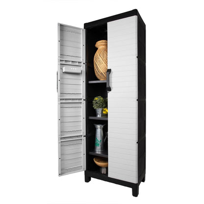 75" Gray And Black Heavy Duty Resin Faux Wood Two Door Storage Cabinet