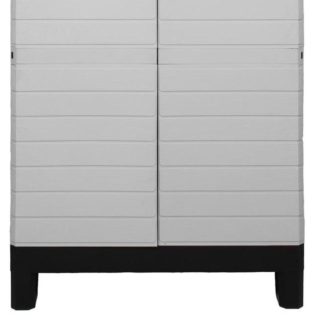 75" Gray And Black Heavy Duty Resin Faux Wood Two Door Storage Cabinet