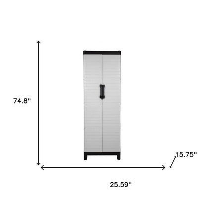 75" Gray And Black Heavy Duty Resin Faux Wood Two Door Storage Cabinet