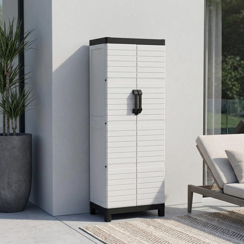75" Gray And Black Heavy Duty Resin Faux Wood Two Door Storage Cabinet