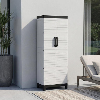 75" Gray And Black Heavy Duty Resin Faux Wood Two Door Storage Cabinet