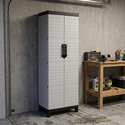 75" Gray And Black Heavy Duty Resin Faux Wood Two Door Storage Cabinet