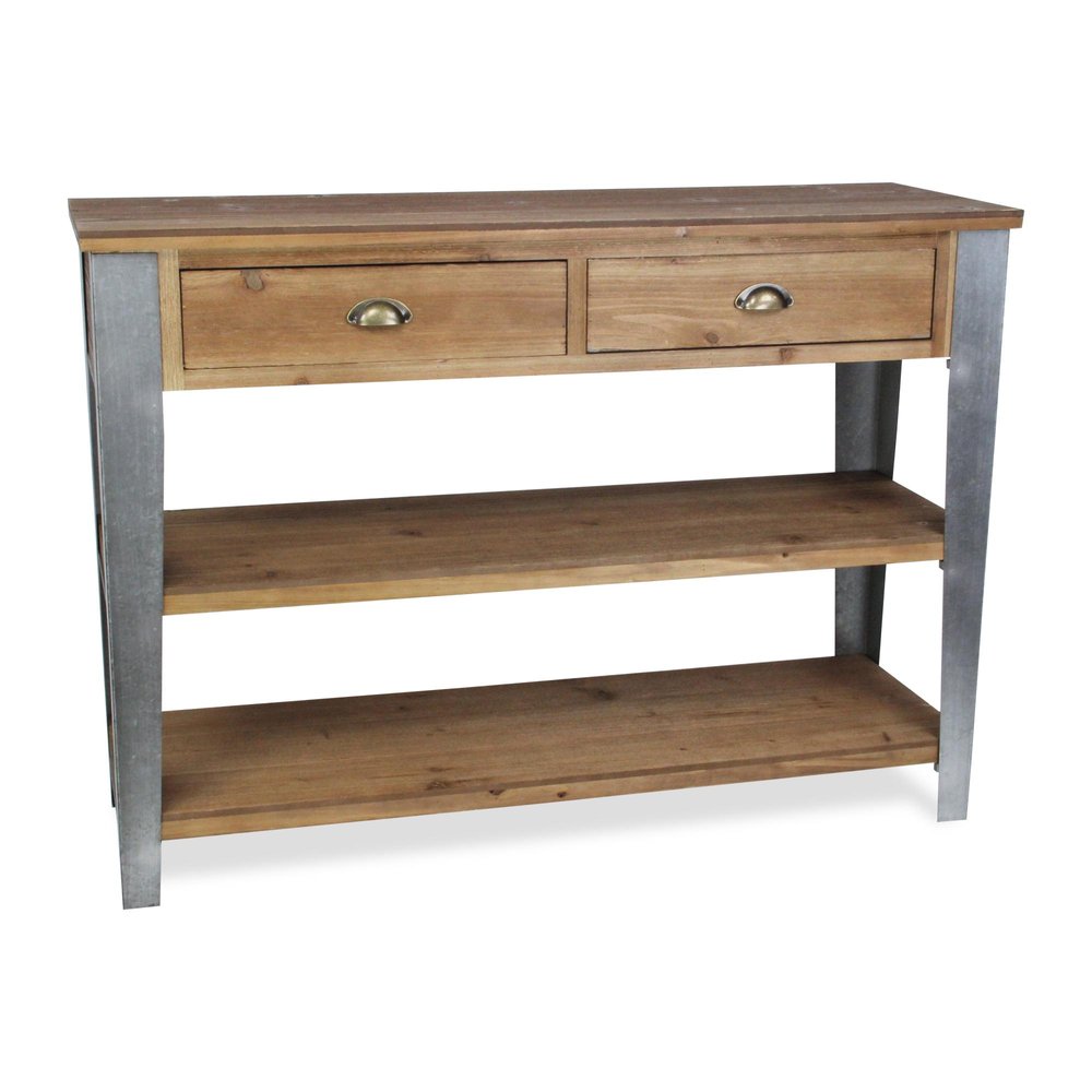 48" Natural and Gray Wood Console Table With Two Shelves And Two Drawers HomeRoots