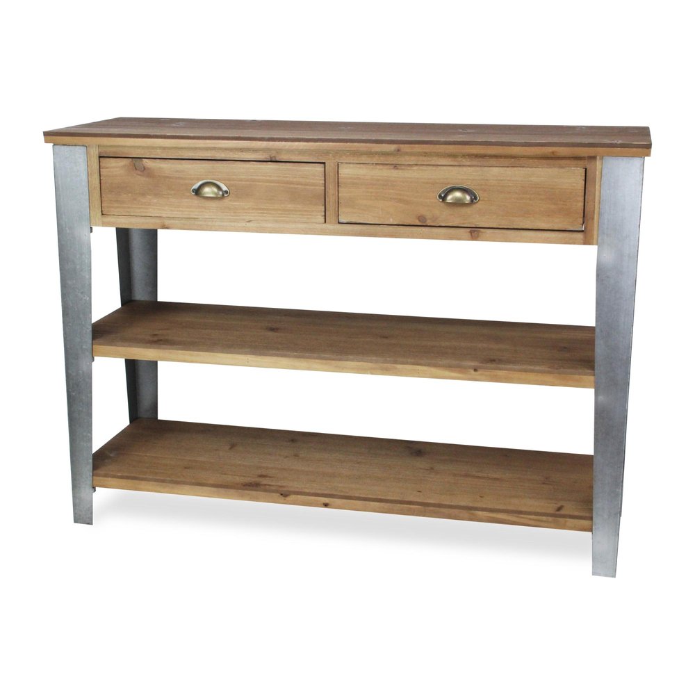 48" Natural and Gray Wood Console Table With Two Shelves And Two Drawers HomeRoots