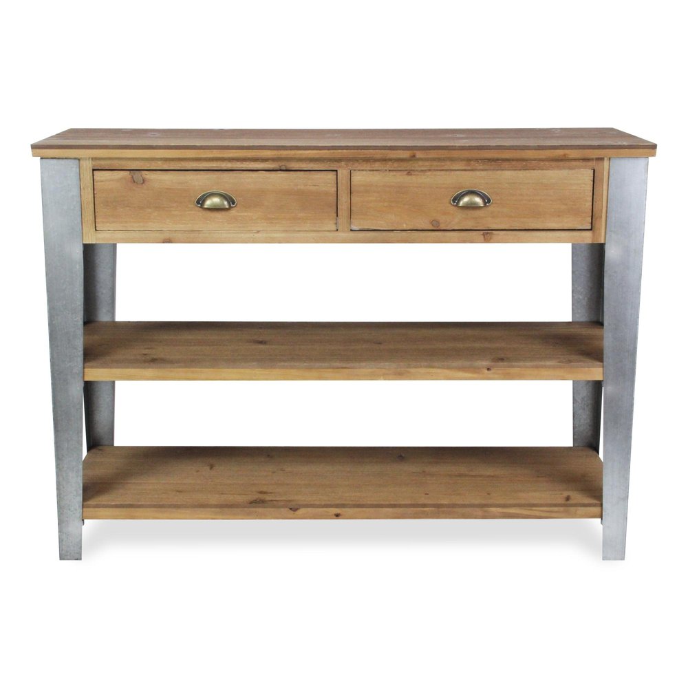 48" Natural and Gray Wood Console Table With Two Shelves And Two Drawers HomeRoots