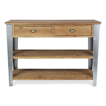 48" Natural and Gray Wood Console Table With Two Shelves And Two Drawers HomeRoots
