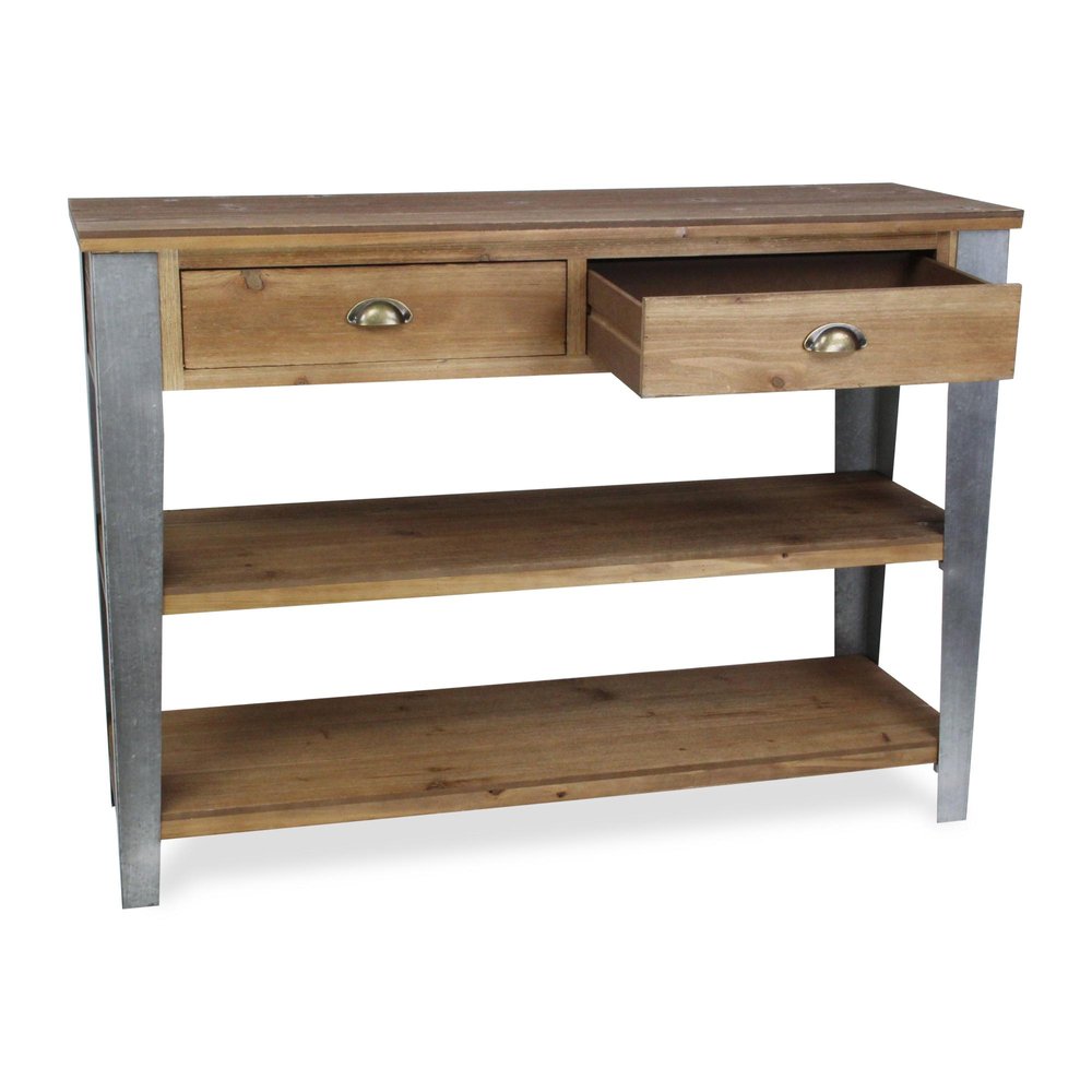 48" Natural and Gray Wood Console Table With Two Shelves And Two Drawers — view 6