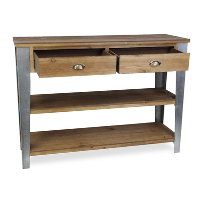 48" Natural and Gray Wood Console Table With Two Shelves And Two Drawers HomeRoots