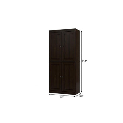 32" Espresso Solid Wood Four Door Linen Cabinet