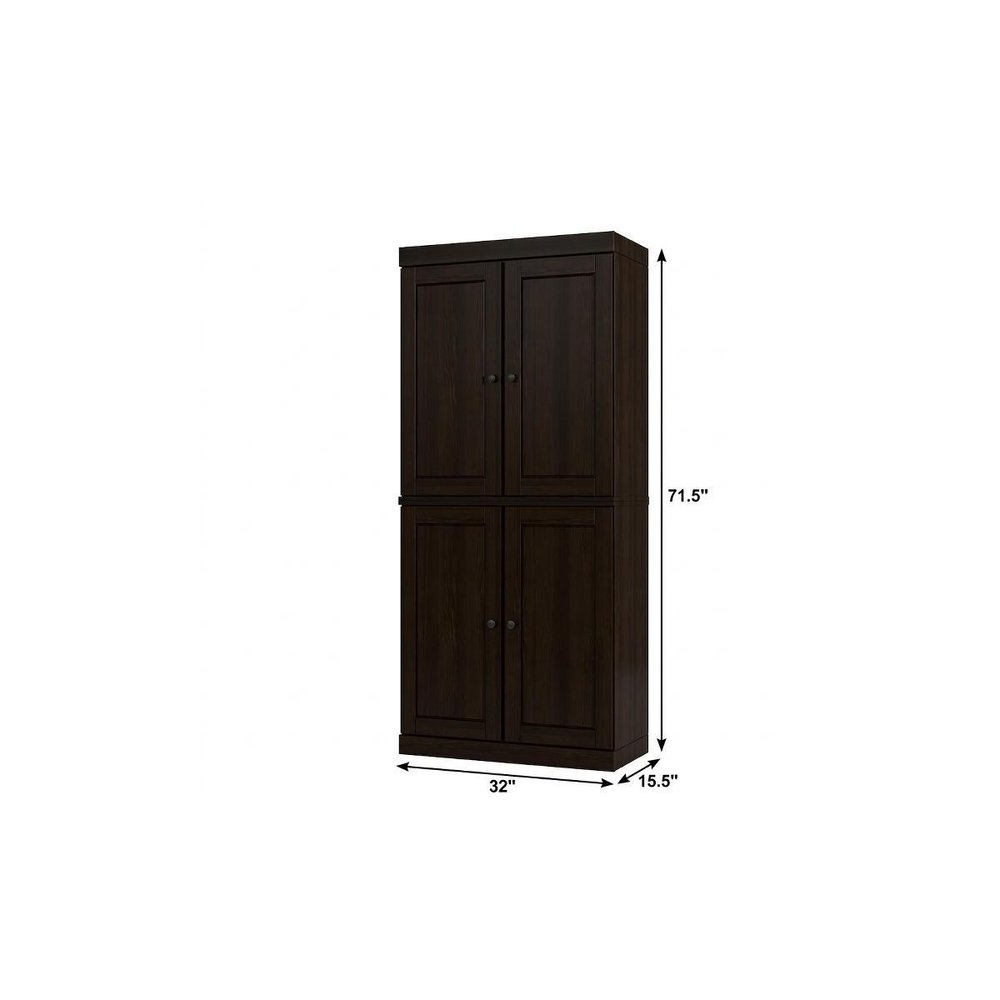 32" Espresso Solid Wood Four Door Linen Cabinet HomeRoots