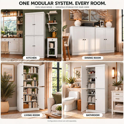 32" Espresso Solid Wood Four Door Linen Cabinet