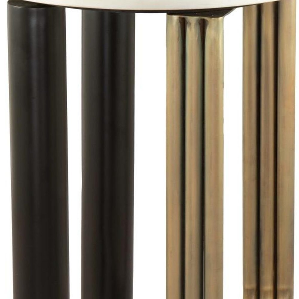 24" White Black And Gold Marble and Iron Round Sled End Table — view 6
