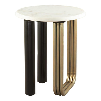 24" White Black And Gold Marble and Iron Round Sled End Table HomeRoots