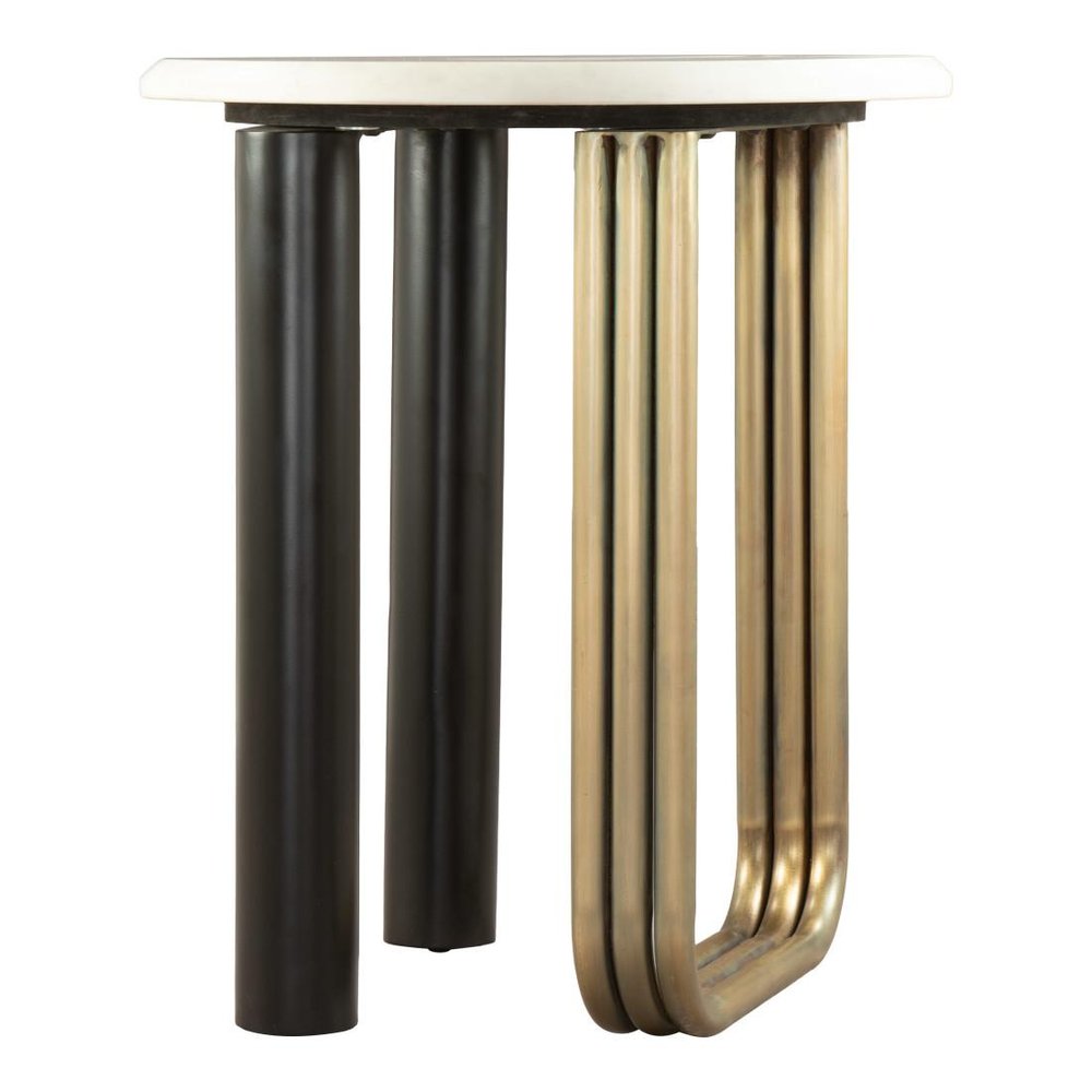24" White Black And Gold Marble and Iron Round Sled End Table HomeRoots