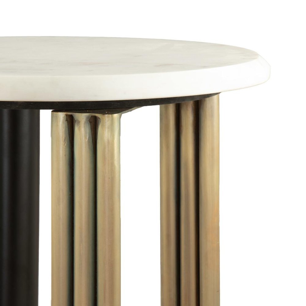 24" White Black And Gold Marble and Iron Round Sled End Table — view 4