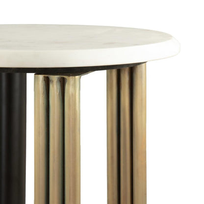 24" White Black And Gold Marble and Iron Round Sled End Table HomeRoots