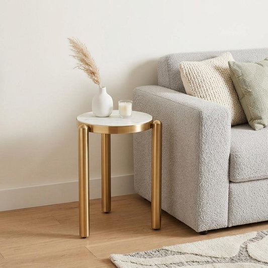 22" White And Gold Marble and Iron Round End Table HomeRoots