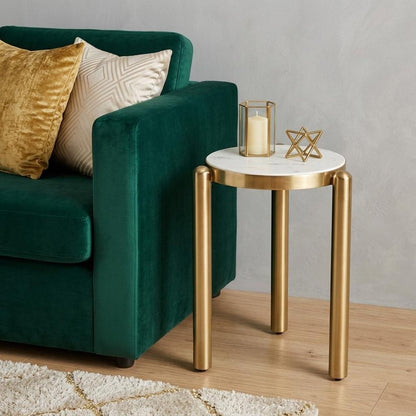 22" White And Gold Marble and Iron Round End Table HomeRoots