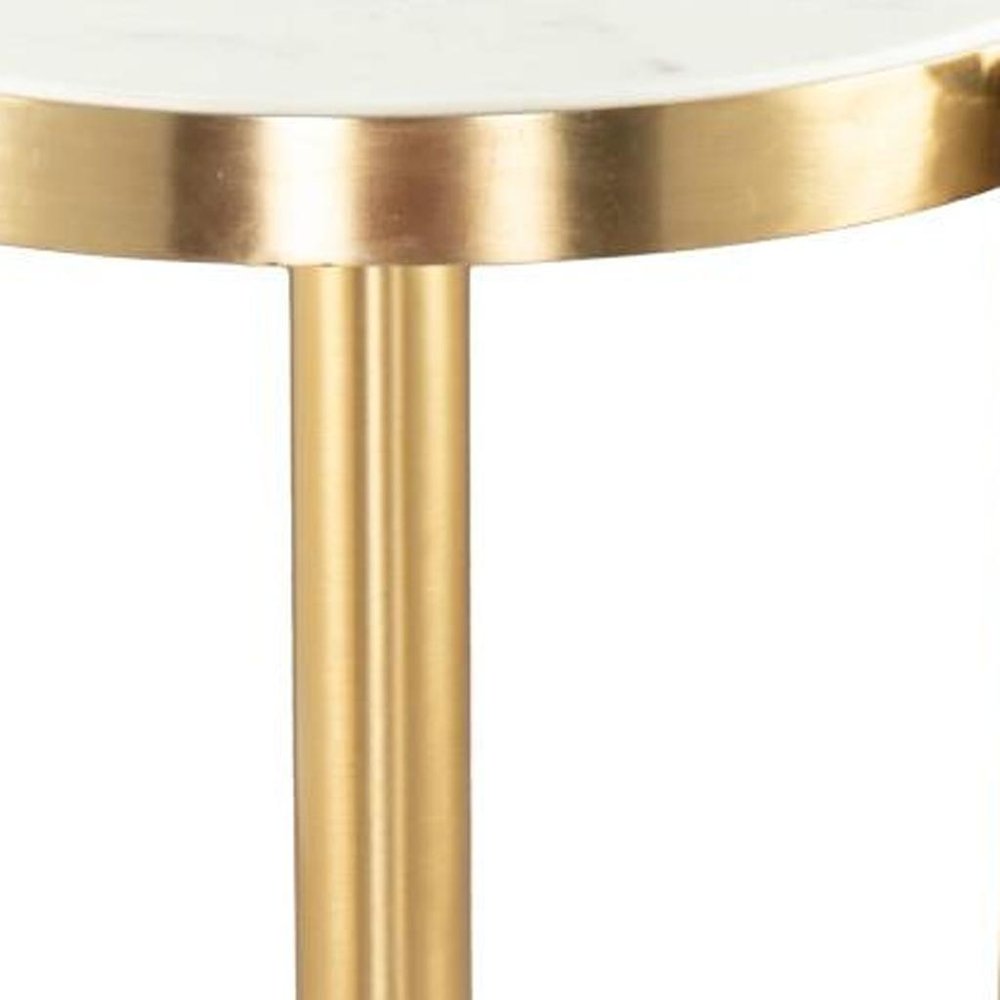 22" White And Gold Marble and Iron Round End Table — view 7