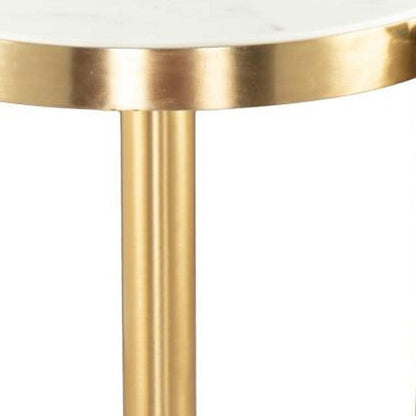 22" White And Gold Marble and Iron Round End Table HomeRoots