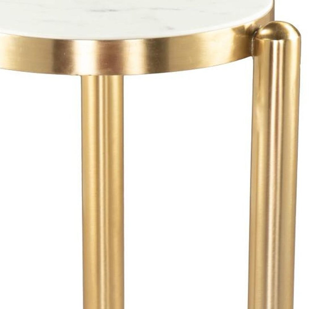 22" White And Gold Marble and Iron Round End Table — view 8