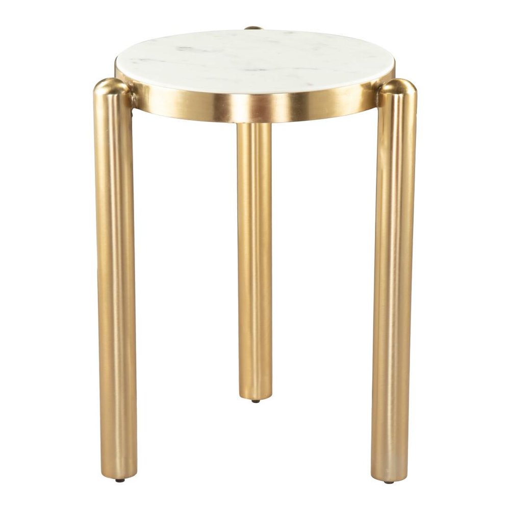 22" White And Gold Marble and Iron Round End Table — view 5