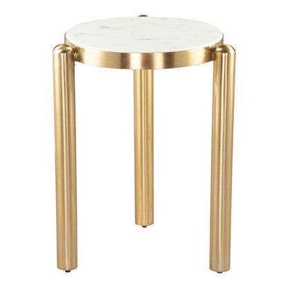 22" White And Gold Marble and Iron Round End Table HomeRoots