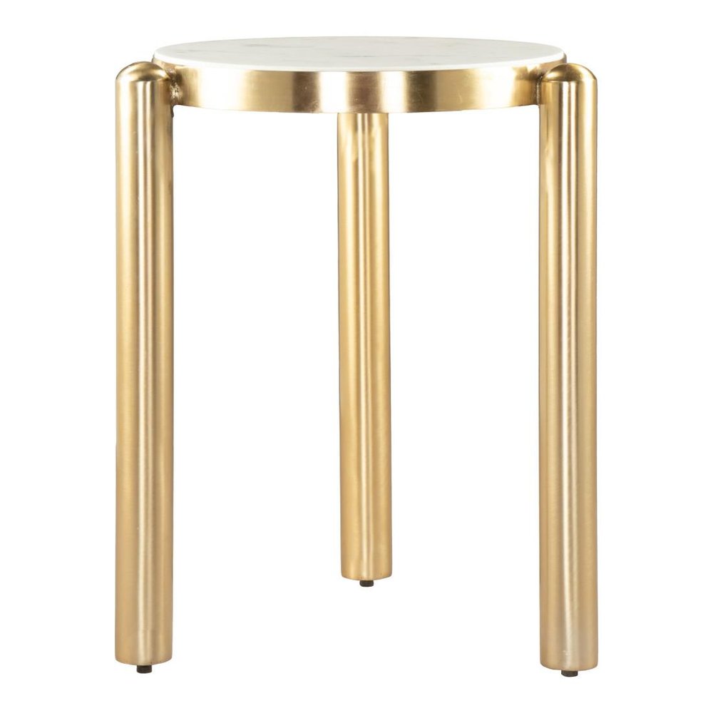 22" White And Gold Marble and Iron Round End Table — view 3