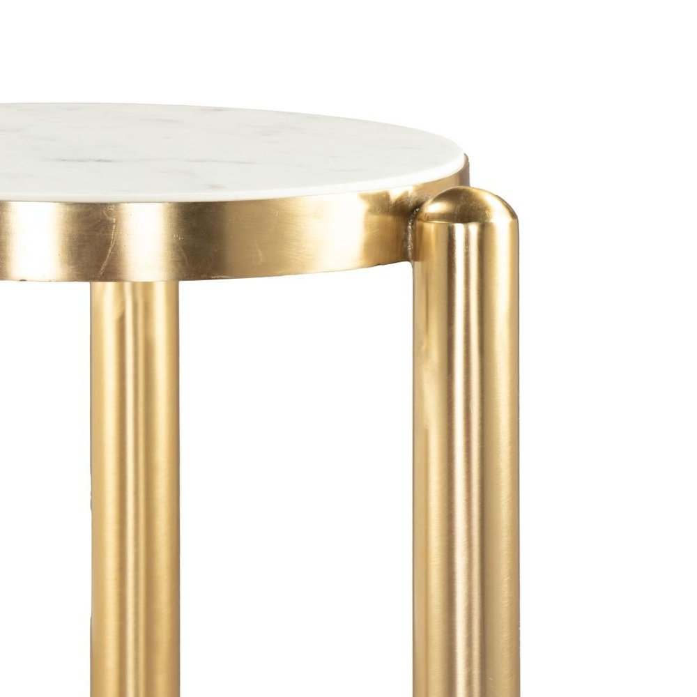 22" White And Gold Marble and Iron Round End Table HomeRoots