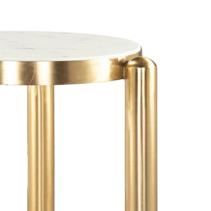 22" White And Gold Marble and Iron Round End Table HomeRoots