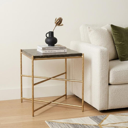 22" Gold Tempered Glass And Iron Square End Table HomeRoots