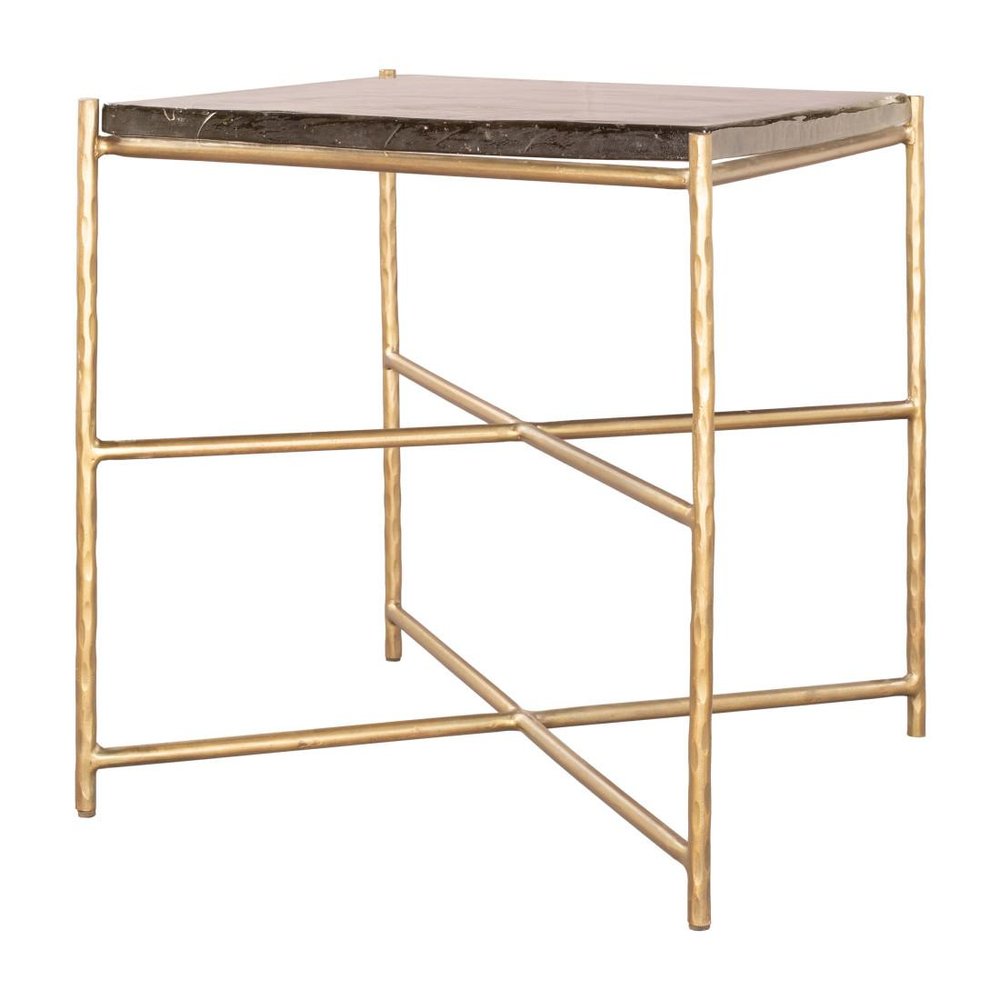 22" Gold Tempered Glass And Iron Square End Table HomeRoots