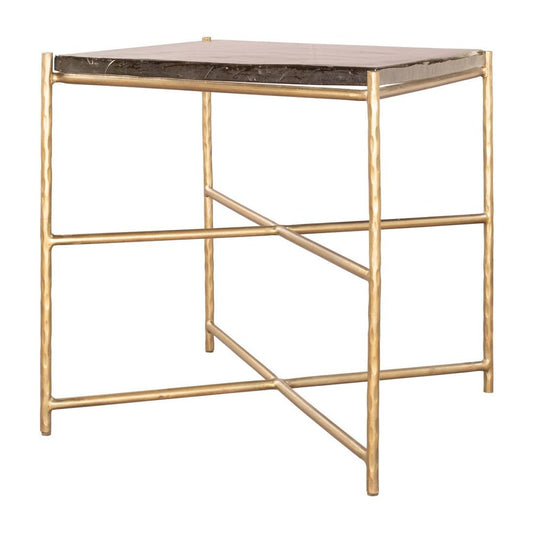 22" Gold Tempered Glass And Iron Square End Table