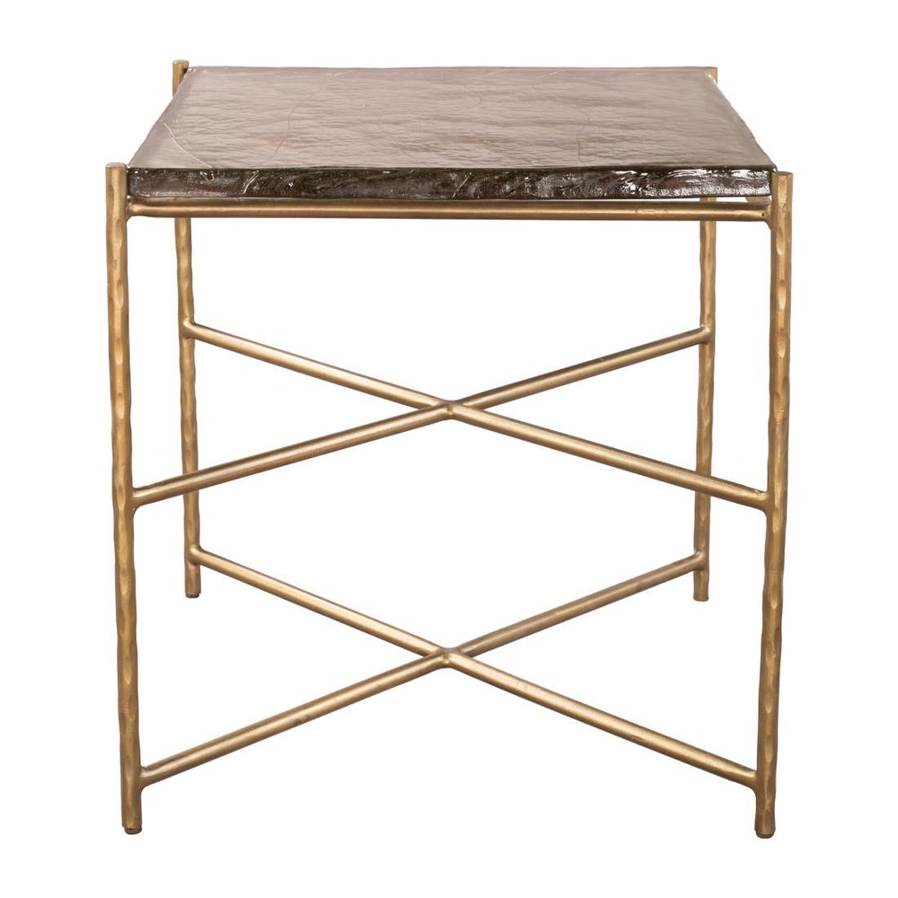 22" Gold Tempered Glass And Iron Square End Table — view 2