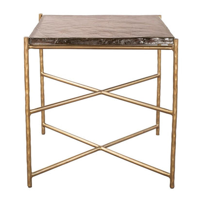 22" Gold Tempered Glass And Iron Square End Table HomeRoots