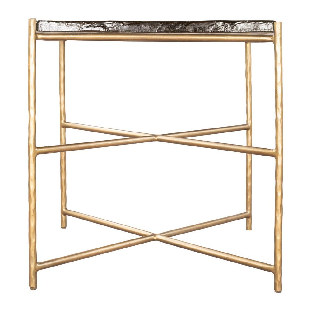 22" Gold Tempered Glass And Iron Square End Table HomeRoots
