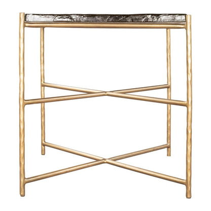 22" Gold Tempered Glass And Iron Square End Table HomeRoots