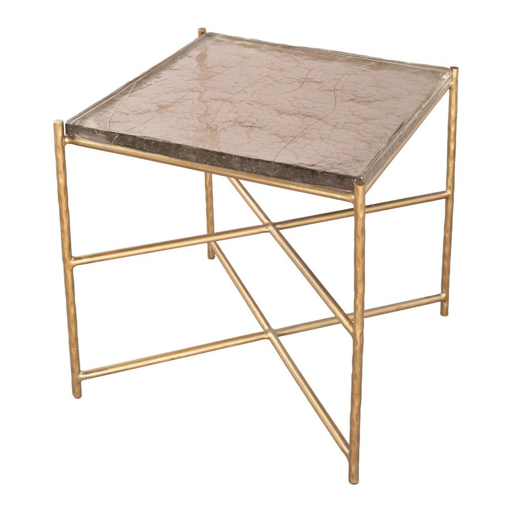 22" Gold Tempered Glass And Iron Square End Table — view 5