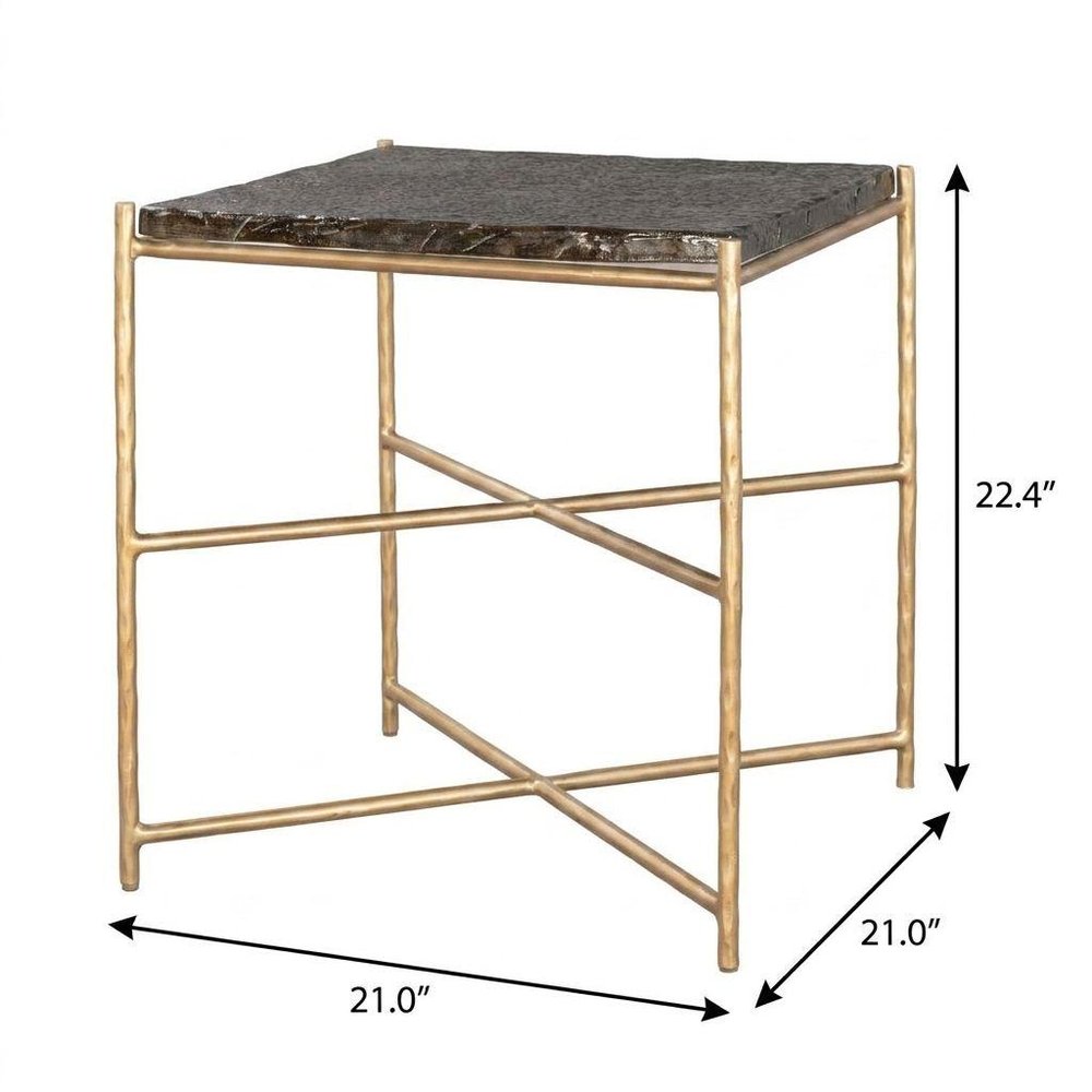 22" Gold Tempered Glass And Iron Square End Table HomeRoots