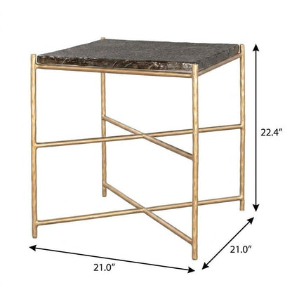 22" Gold Tempered Glass And Iron Square End Table HomeRoots