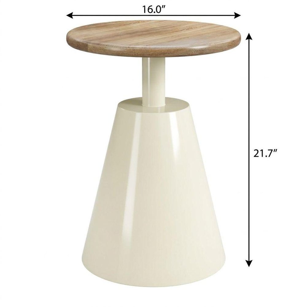 22" Natural and Ivory Wood and Steel Round Pedestal End Table