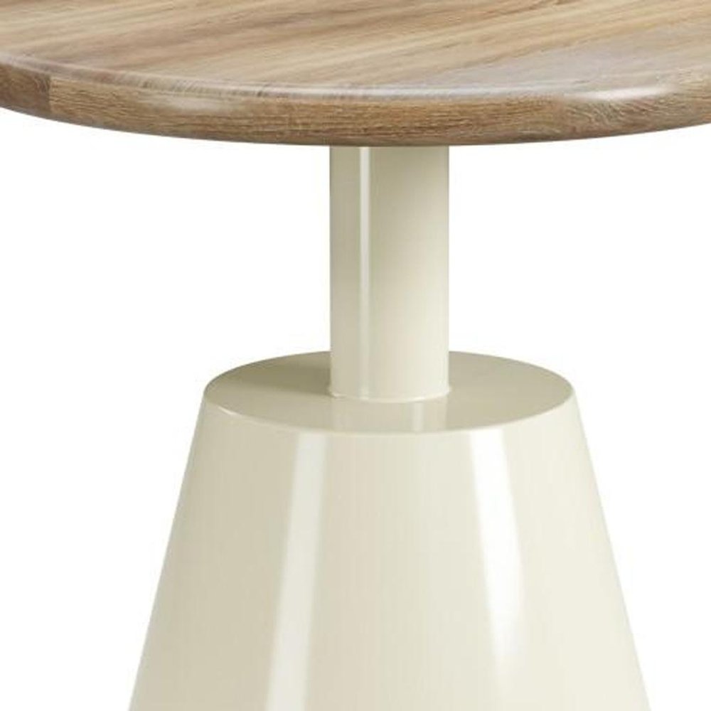 22" Natural and Ivory Wood and Steel Round Pedestal End Table — view 6