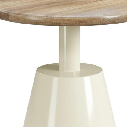 22" Natural and Ivory Wood and Steel Round Pedestal End Table